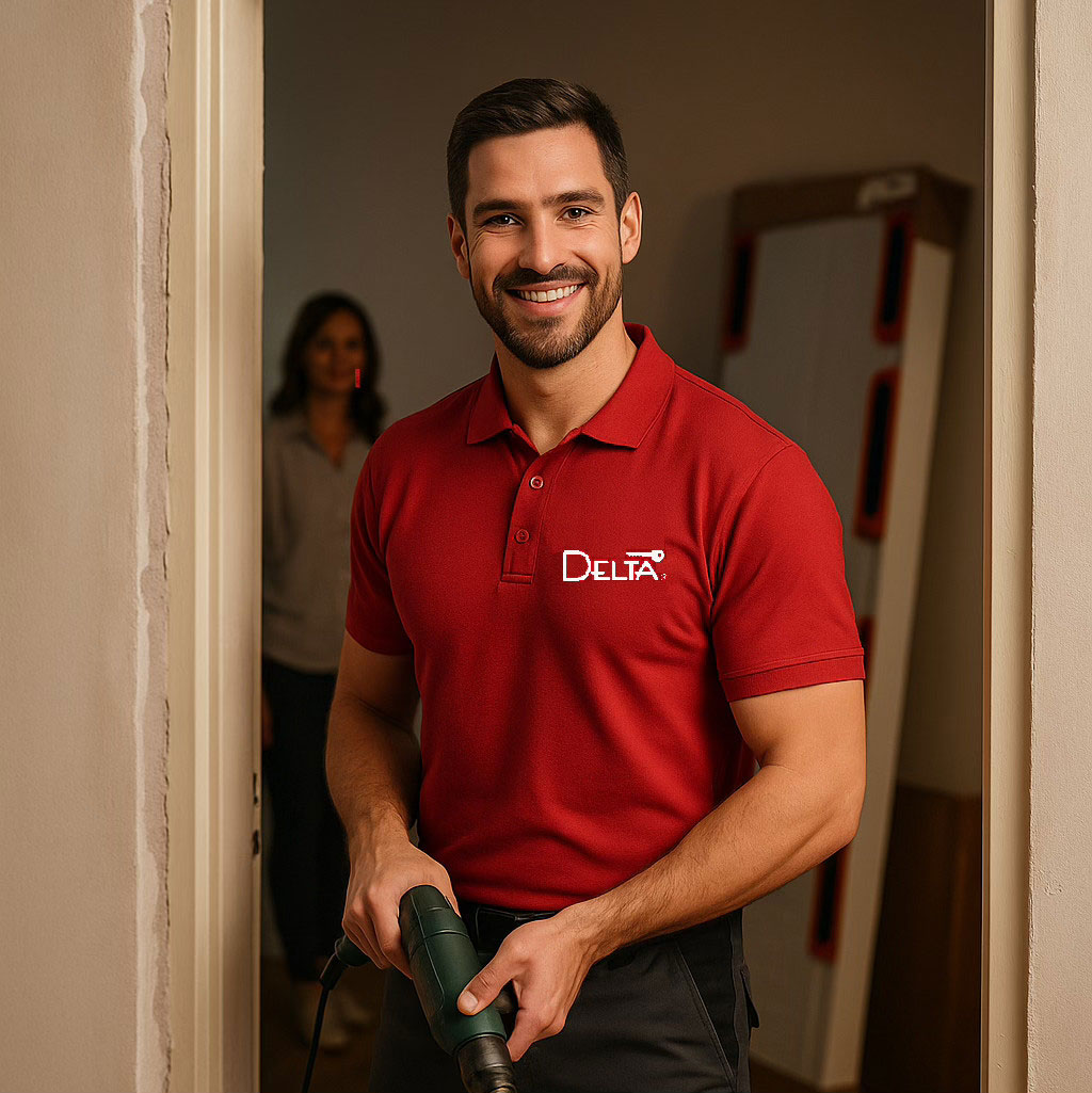 Delta szerelő új ajtót szerel be